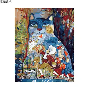 個性印花抽象貓數字油畫diy手工填充減壓手繪塗色兒童房裝飾 (4.5折)