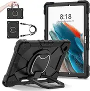 Shoulder Strap Tablet Case for Samsung Galaxy Tab A8 10.5 X200/X205(2021), Heavy Duty Shockproof Protective Cover with Kickstand, Handle, Shoulder Strap for Kids Women Man Black