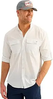 HUK Mens Next Level Solid Long Sleeve Fishing Button Down Shirt for Men