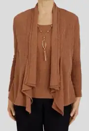 Alfred Dunner Women's Brown 2-in-1 Cascade Hemline Top with Necklace Size XL