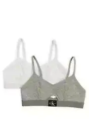 Calvin Klein Girl's Size M 7/8 2 Pack Bra Bralette Gray White No Padding Cutout