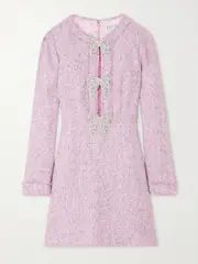 [Saloni] Saloni - Camille Embellished Sequined Bouclé-tweed Mini Dress - Pink - UK 14 UK 14 Pink