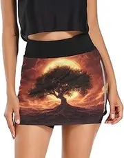 [Joisal] Tree Roots Sunset Active Skort with Pockets High Waisted Tennis Skirts for Women for Skater Golf Running Workout, Tree Roots Sunset, Large