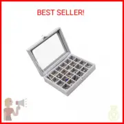 STYLIFING Jewelry Organizer Box 24 Grid, Clear Lid Velvet Jewelry Tray Stackable