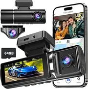 3 Channel 4K Dash Cam with GPS & 64GB Card, 4K+1080P+1080P Front+Inside+Rear Triple Dash Camera for Cars, 5GHz WiFi & APP Control, IR Night Vision, 24H Parking Monitor, Loop Recording, G-Sensor, S16