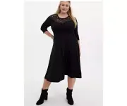 NWT Torrid 2X Super Soft & Lace Yoke Black Midi Dress Long Sleeves Soft