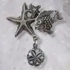 Vintage Banash Boston Pewter Sealife Fish Starfish & Sand Dollar Charm Brooch