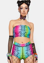 [Too Fast] Rainbow Snake Booty Shorts Set