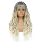 Long Curly Wavy Wig with Bangs Synthetic Hair Wig for Women with Wig Cap (Bro...