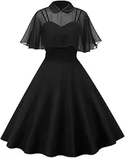 [tuduoms] Women's 1950s Cloak Two-Piece Cocktail Dress Vintage Gothic Swing Cocktail Dress Retro Rockabilly Cottagecore Dresses