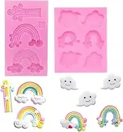 Fewo Rainbow and Cloud Fondant Molds Silicone Gum Paste Polymer Clay Resin Sugar Craft Mould Birthday Party Baby Shower Cake Cupcake Decorating Tools Favors (Set of 2)