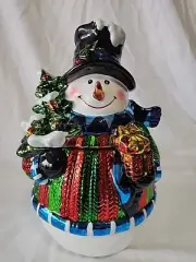 David’s Cookies Metallic Snowman Cookie Jar In Box