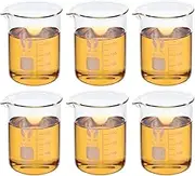 uxcell 250ml Low Form Glass Beaker, 6 Pack 3.3 Borosilicate Glass Graduated Printed Scale Measuring Cups with Spout for Kitchen Lab Liquids