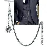 Albert Pocket Watch Chain Silver Tone for Men with Shield Crest Fob Swivel Clip