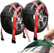 Boxer Tow Dolly Basket Straps with Flat Hooks – 2 Pack – Wheel Bonnet Tie Down System – 15”-19” Tires, 10,000lbs Breaking Strength with Rubber Sleeve – Wheel Car Basket (Red Black Lining)