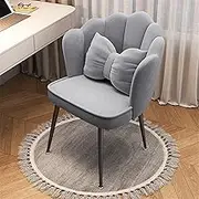 Velvet Office Chair, Makeup Girls Stool with Backrest, Dressing Stool with Soft Cushioned Pad for, Comfy Mid-Century Petal Chair, for Women, Girls, Bedroom(Grey,Black Legs)