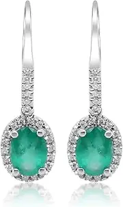 Gin & Grace14K White Gold Natural Zambian Emerald Earrings With Natural Diamonds For Women