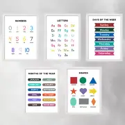 Set of 5 Educational Framed Wall Art | Classroom & Playroom Posters | Alphabet