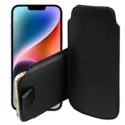 MEZON Apple iPhone 14 Max (6.7") Pull Tab Slim Faux Leather Pouch Sleeve Case – Shock Absorption – Black