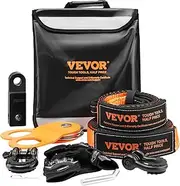 VEVOR Off-Road Recovery Kit, 7.6 x 914.4 cm, Heavy Duty Winch Recovery Kit with 13608 kg Tow Straps, 20T D-Ring Shackles, Shackle Receiver, Snatch Block Pulley, Gloves, Storage Bag for ATV Jeep Truck