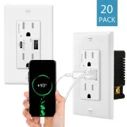 QC 3.0 PD 3.0 USB Wall Outlet Receptacle Quick Charge for iPhone 12/13/14 20Pack