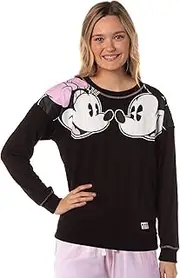 [Disney] Women's Minnie and Mickey Face to Face Long Sleeve Adult Lounge Pajama Top