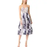 Self Portrait Dress Camellias Patchwork-lace Midi Sweetheart Size US 10 NWT Blue
