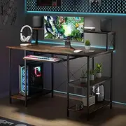 Levede 120cm Computer Desk Home Office Desk, Modern Writing Table, Simple Style PC Table with Keyboard Shelf/Monitor Stand, Workstation with Storage Shelves, Study Writing Desk Gaming Desk(Brown)