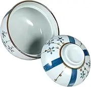 PHENOFICE Japanese Ceramic Bowl with Lid High Temperature Glazed Noodle Bowl Versatile Soup Steaming Egg Cup Elegant Design for Cooking Serving Heat Resistant Kitchenware