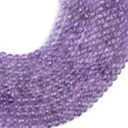Natural Amethyst Gemstone Round Micro Faceted Beads String 15.5 Inches Long