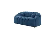 Trina 2 Seater Velvet Sofa with Ball Pillows - Blue
