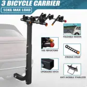 3 Bike Rack Bicycle Car Rear Carrier 2" Steel Foldable Tow Hitch Mount Towbar