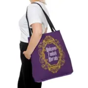 Welcome Foolish Mortals Purple Haunted Mansion Tote Available in 3 Sizes