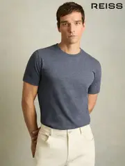Reiss Airforce Blue Melange Bless Cotton Crew Neck T-Shirt (K74410) | $55
