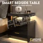 Bedside Table Smart RGB LED Lighted 2 Drawers Side Storage Cabinet Black