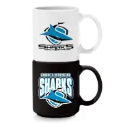 Cronulla Sharks NRL Set of 2 Stackable Ceramic Coffee Mugs Cups!