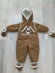 Vtg NOS Le Petit Rothschild Snow Suit Baby Tan Corduroy Winter Bear 24M 2T
