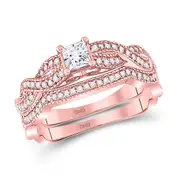 14k Rose Gold Princess Diamond Bridal Wedding Ring Set 3/4 Cttw (Certified)