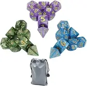 3 Pack 25mm Giant DND Dice Set for Dungeons and Dragons D&D RPG Pathfinder Role Playing Game Blue Green Purple Oversize Polyhedral Dice with Bag