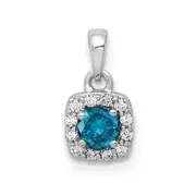 Solid 14k White Gold 1/3ct. Blue/White Simulated CZ Square Pendant