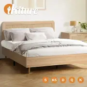 Oikiture Bed Frame Queen Double King Single Size Wooden Bed Rattan Headboard