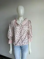 NWT ALBERTA FERETTI $498 Pink Cotton Rose Print Peasant Blouse Lace Italy D&G