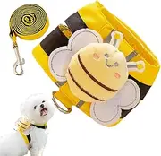 BORATO Dog Harness for Small Dogs - Cute Bee Design, No-Choke, Adjustable Fit, Breathable Mesh, 4.9ft Leash, Yellow, S Size