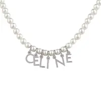 在飛比找momo購物網優惠-【CELINE】CELINE銀字母垂掛式LOGO設計玻璃珍珠