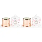 2x 21st Paper Hearts Candle w/ Glass Cloche Vanilla Scent 45hr Burntime Decor