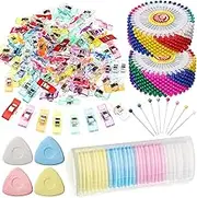 XunYee 1090 Pcs Sewing Pins Kit Cushion Supplies Accessories with 960 Pcs Sewing Pins for Fabric 100 Plastic Fabric Clips and 30 Tailors Chalk