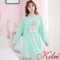 在飛比找蝦皮商城優惠-【Kilei】女生睡衣 睡裙 居家服 撞色滾邊貓頭鷹貼布棉質