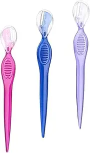 LOORGVEL 3Pcs Eyebrow Trimmers Portable Stainless Steel Razors for Precision Shaping Includes Red Blue and Purple Colors Beauty Makeup Tools for Women