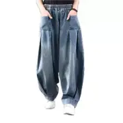 Womens Denim Harem Pants High Waist Denim Trousers Plus Size Jeans Loose Fit Cas