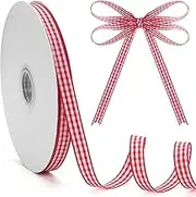 GHGMAO Gingham Ribbon, Red and White Plaid Checkered Ribbon 3/8 inch x 50 Yards, Red Buffalo Checker Ribbons for Gift Wrapping, Hair Bows, Picnic, Crafts, DIY Accessories
